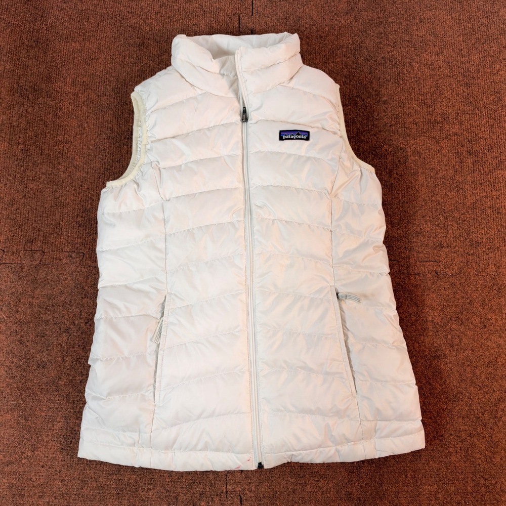 Fall Patagonia Down Sweater Puffer Vest Womens Large 12 White Full Zip Quilted